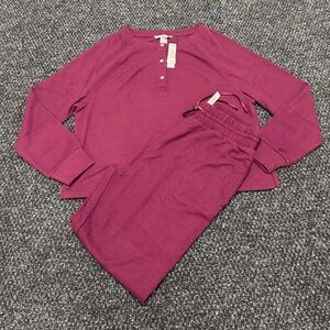 Victoria’s Secret 2 Piece Thermal Pajama Set XS Pink Waffle Knit Lounge NWT